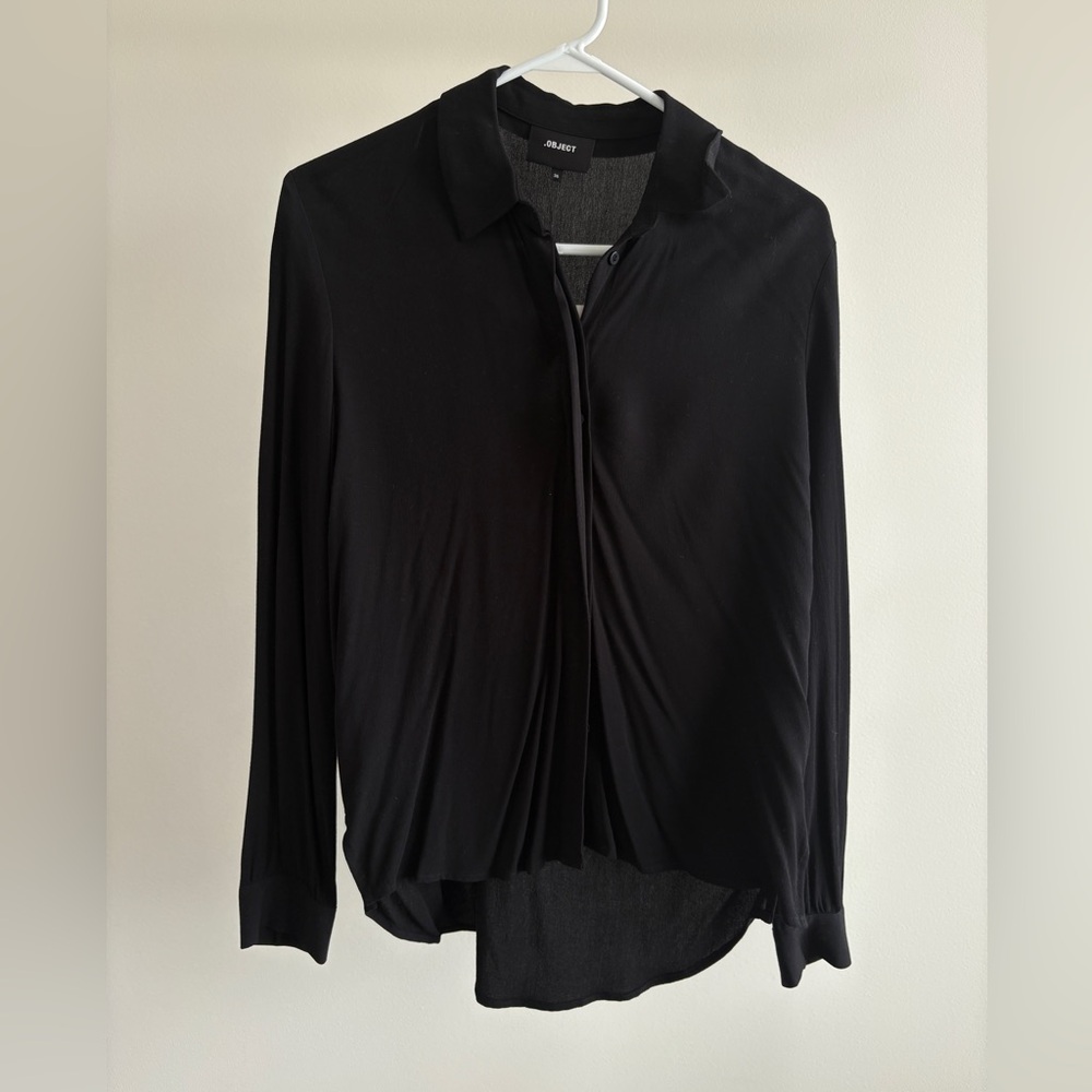 ASOS OBJECT Black Draped Button-Up Blouse